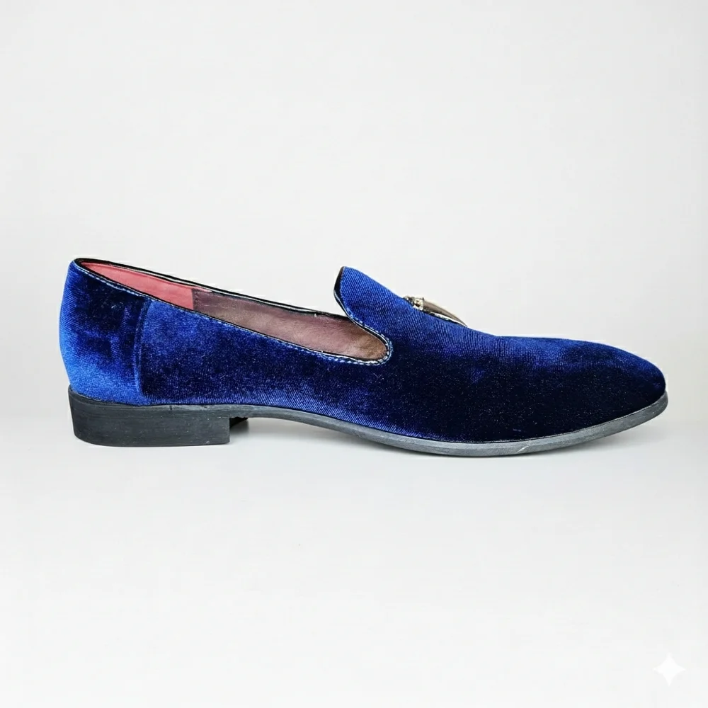 CMM Men's 10.5/275 Shoes Vibrant Blue Velvet Formal Slipper Smoking Loafers